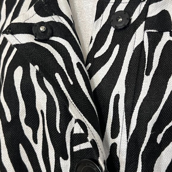 Carole Little Bebra Print Linen Jacket XL Black White Button Front Boxy Retro - Picture 4 of 8